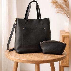 Black Tote Bag with Pouch - Classic Everyday Carry